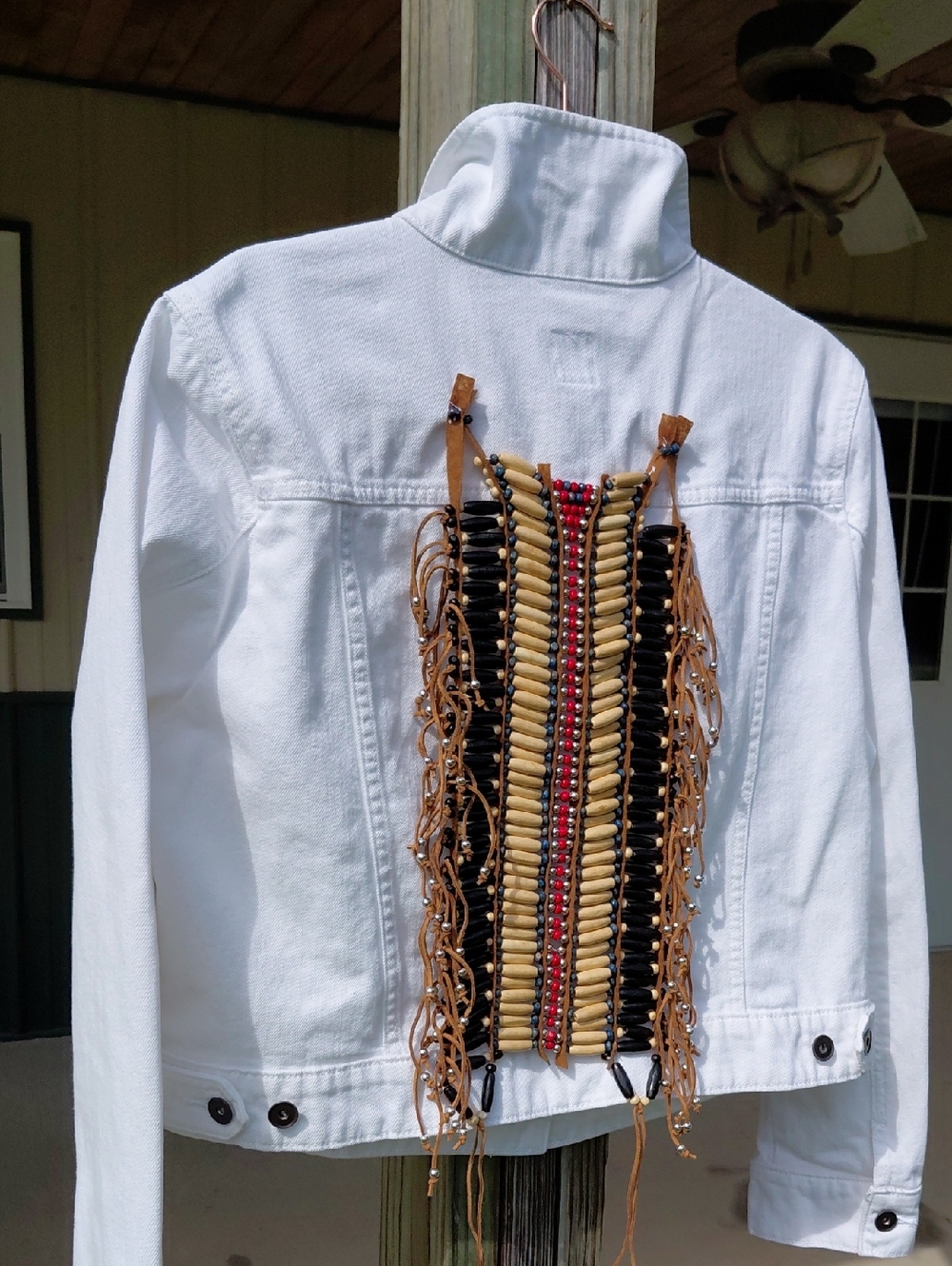 White Beaded Women's Jean Jacket - Picture 3 of 9